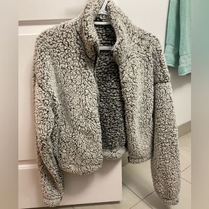 Salt and pepper teddy bomber jacket